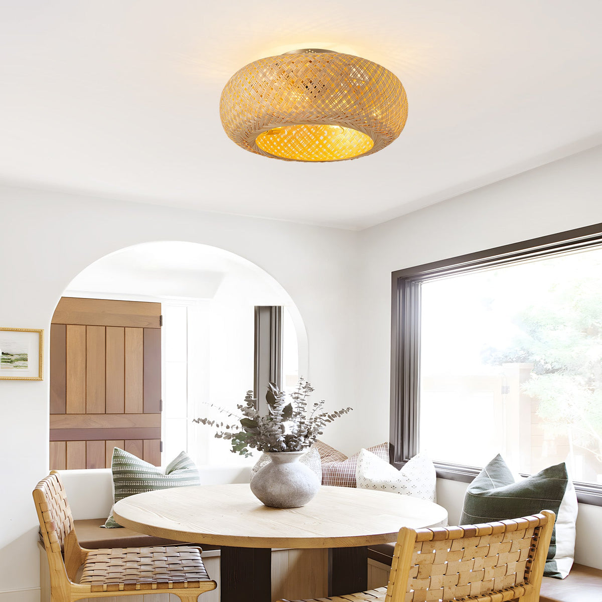 Bobo 20 in. Indoor Hand-Woven Bamboo Gold Drum Low Profile Ceiling Fan with Remote Included with Bulbs Not Included