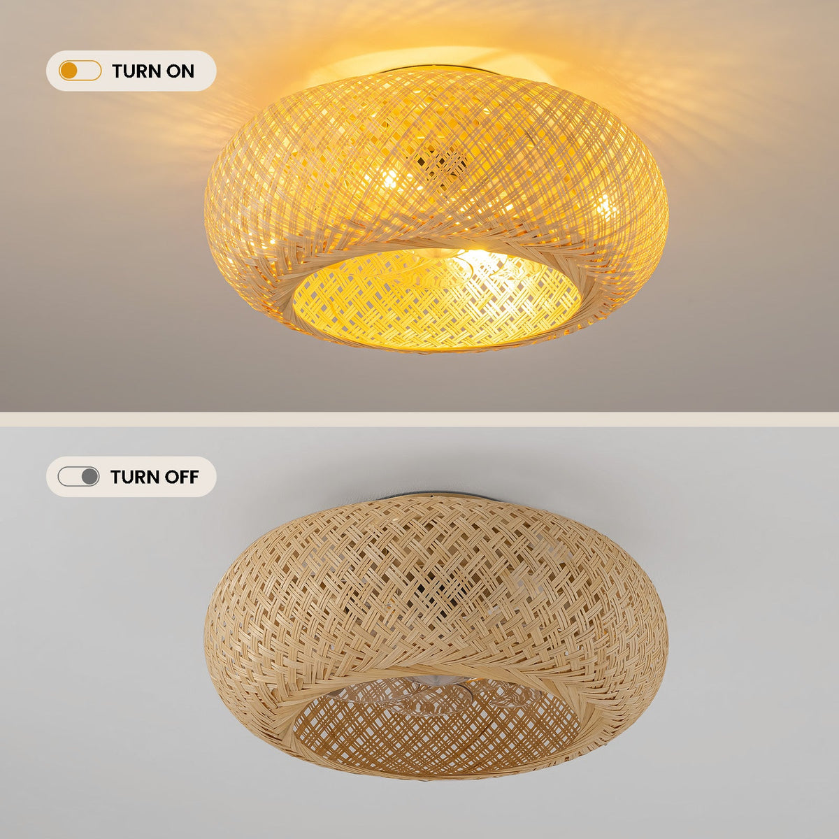 Bobo 20 in. Indoor Hand-Woven Bamboo Gold Drum Low Profile Ceiling Fan with Remote Included with Bulbs Not Included