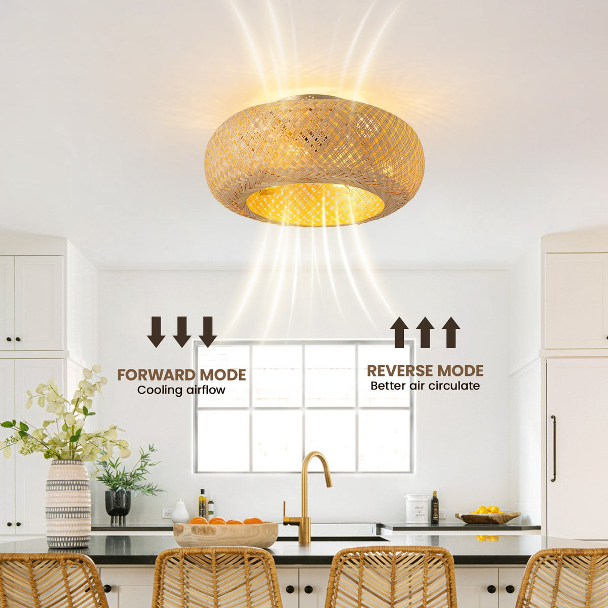 Bobo 20 in. Indoor Hand-Woven Bamboo Gold Drum Low Profile Ceiling Fan with Remote Included with Bulbs Not Included