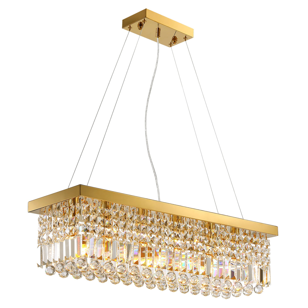 Modern Crystal Dimmable Kitchen Island Gold Rectangle Chandeliers / Living Room Chandelier