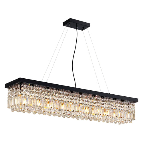 10-Light Dimmable Crystal Rectangle Chandelier for Kitchen Island and Dining Room, Modern Luxury Gold Ceiling Light
