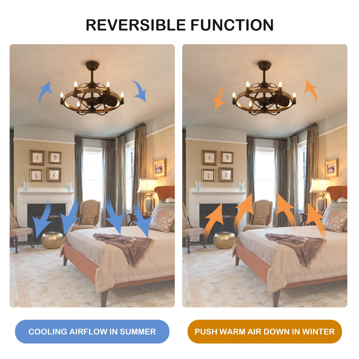 27in Farmhouse & Vintage Ceiling Fan with Light Remote Control, Rustic Chandelier Fan