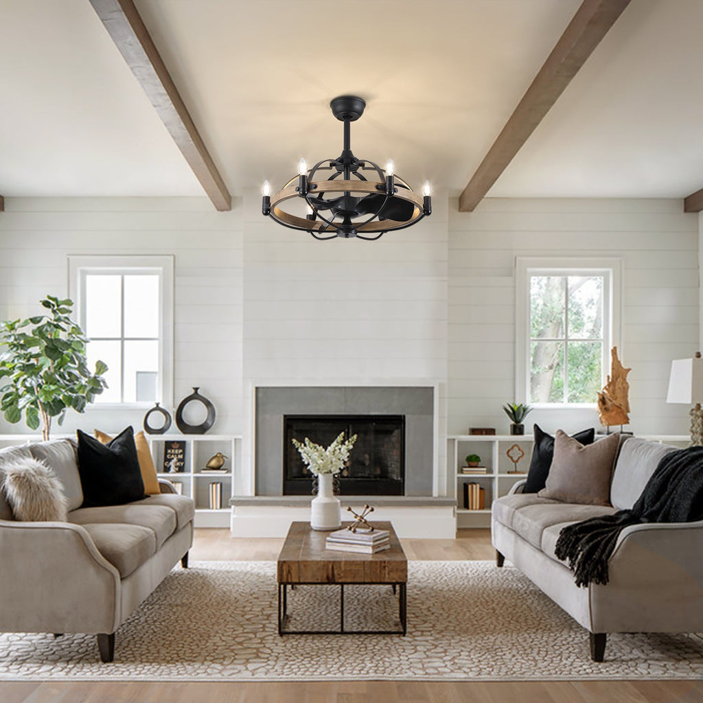 27in Farmhouse & Vintage Ceiling Fan with Light Remote Control, Rustic Chandelier Fan