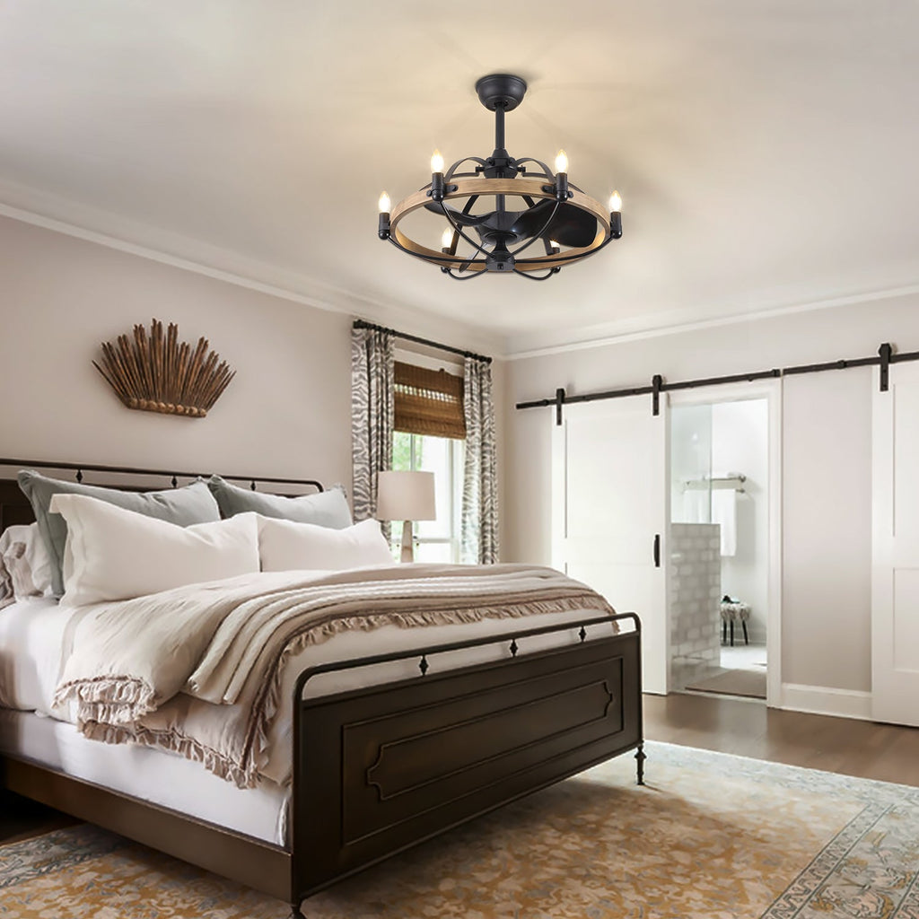 27in Farmhouse & Vintage Ceiling Fan with Light Remote Control, Rustic Chandelier Fan