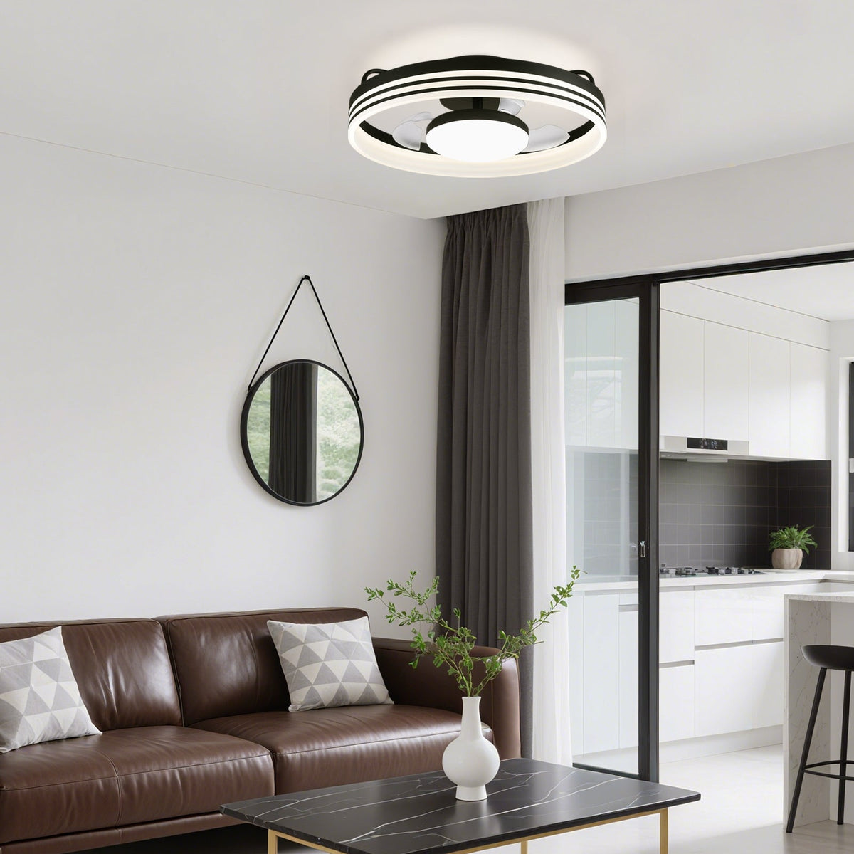 20in Smart Black Flush Mount Ceiling Fan with Light Dimmable Fandelier with Remote&App Control