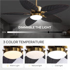 52in Smart Tropical Palm Blades Ceiling Fan with Dimmable Led