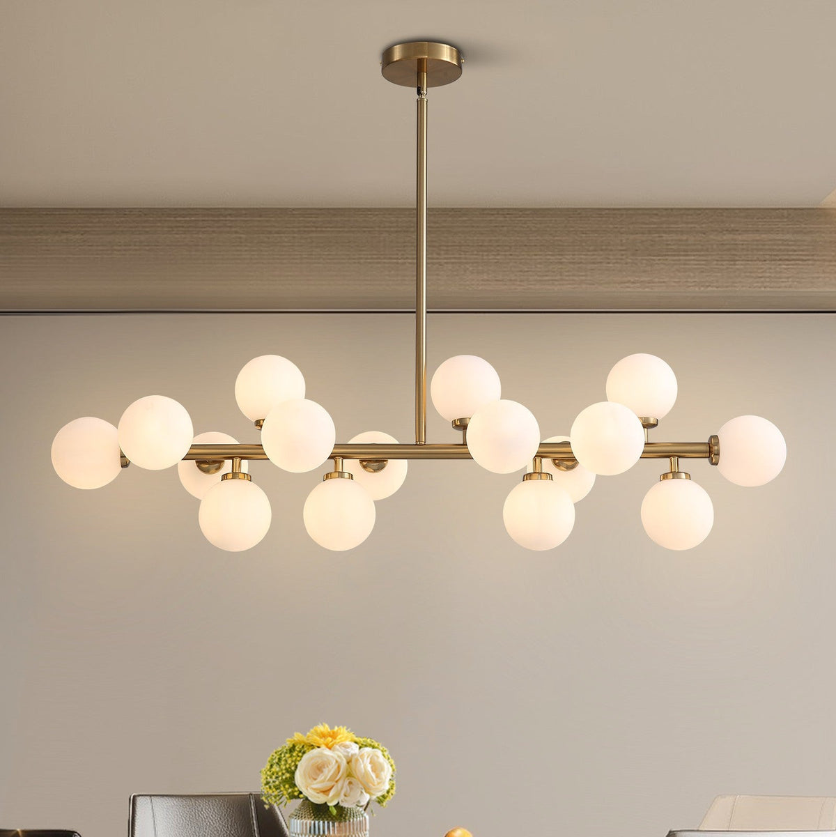 16-Light Modern Dimmable Bubble Glass Sputnik Gold Glass Globe Chandelier for Dining Room and Living Room
