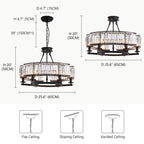 26" Modern 6-Light Farmhouse Crystal Drum Matte Black Wagon Wheel Chandelier Ceiling Semi Flush Mount