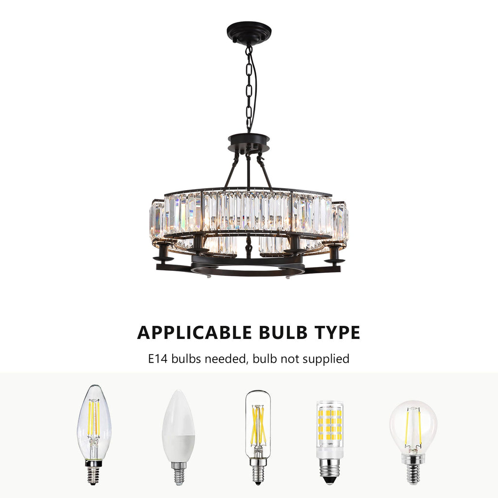 26" Modern 6-Light Farmhouse Crystal Drum Matte Black Wagon Wheel Chandelier Ceiling Semi Flush Mount