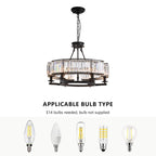 26" Modern 6-Light Farmhouse Crystal Drum Matte Black Wagon Wheel Chandelier Ceiling Semi Flush Mount