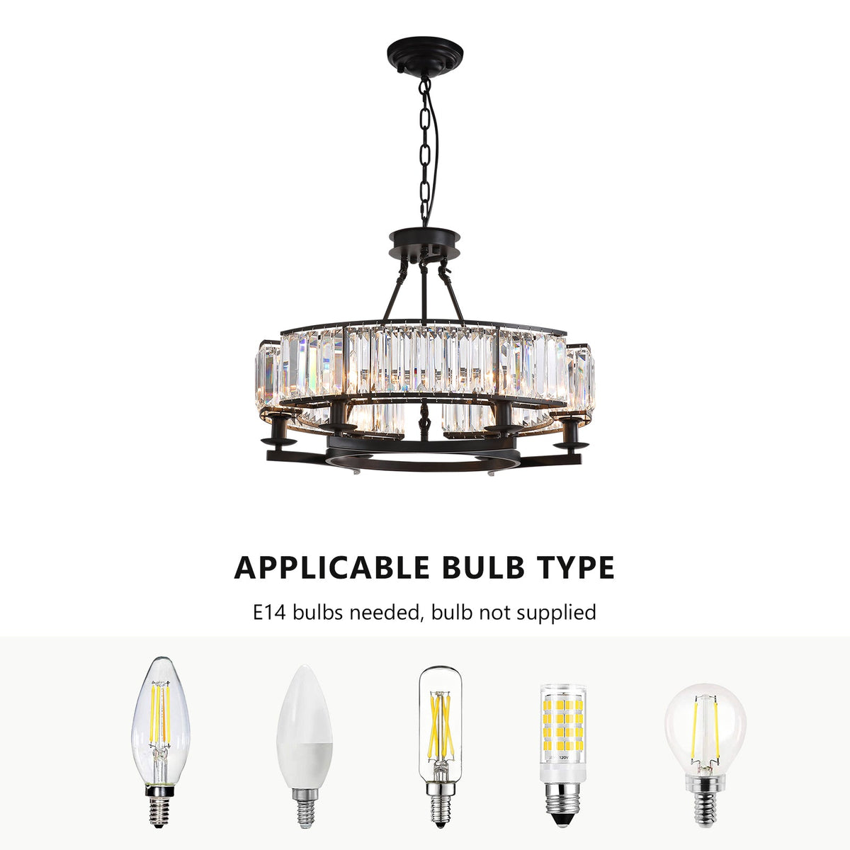 26" Modern 6-Light Farmhouse Crystal Drum Matte Black Wagon Wheel Chandelier Ceiling Semi Flush Mount