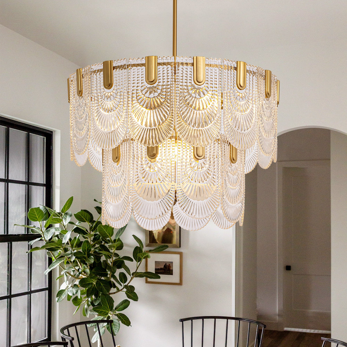 24" 9-Light Glass Modern Gold Chandelier for Dining Room and Living Room