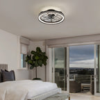 19" Indoor Black Caged Ceiling Fan with Integrated LED Light Modern Farmhouse Flush Mount Ceiling Fan