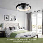 Ventilador de techo moderno de 20" de perfil bajo, color negro, para interiores, con luces, rotación reversible y control remoto