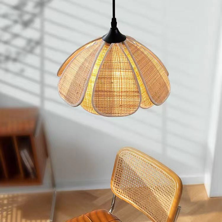 Bohemian Rattan Flower Pendant Light - Woven Petal-Shaped Hanging Lamp for Kitchen & Bedroom