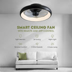 Ventilador de techo moderno de 20" de perfil bajo, color negro, para interiores, con luces, rotación reversible y control remoto