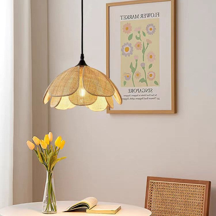 Bohemian Rattan Flower Pendant Light - Woven Petal-Shaped Hanging Lamp for Kitchen & Bedroom