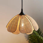 Bohemian Rattan Flower Pendant Light - Woven Petal-Shaped Hanging Lamp for Kitchen & Bedroom