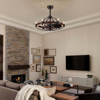 27" Farmhouse Indoor Vintage Cage Ceiling Fan with Light, Reversible Rotation, and Remote Control