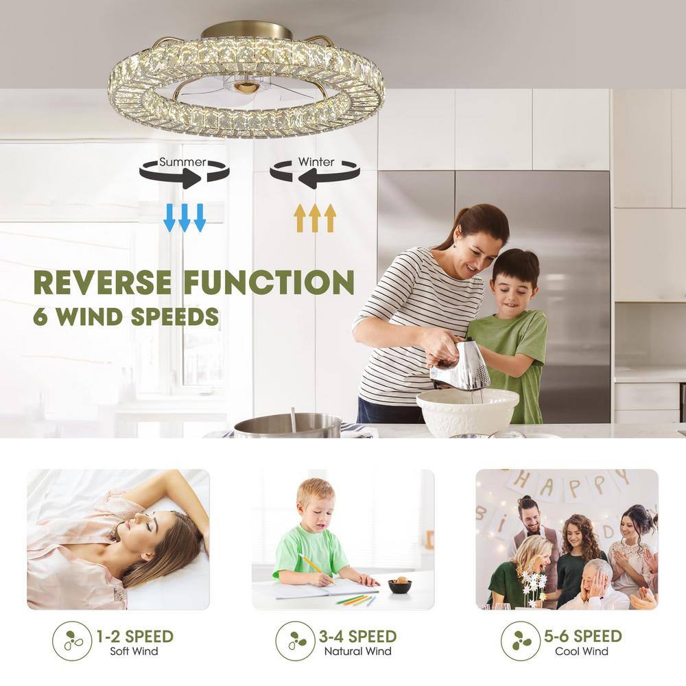 Ventilador de techo de perfil bajo de cristal dorado de 22" para interiores con luces y control remoto incluido