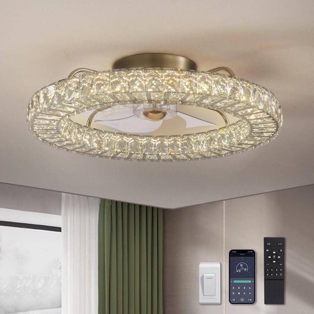 Ventilador de techo de perfil bajo de cristal dorado de 22" para interiores con luces y control remoto incluido