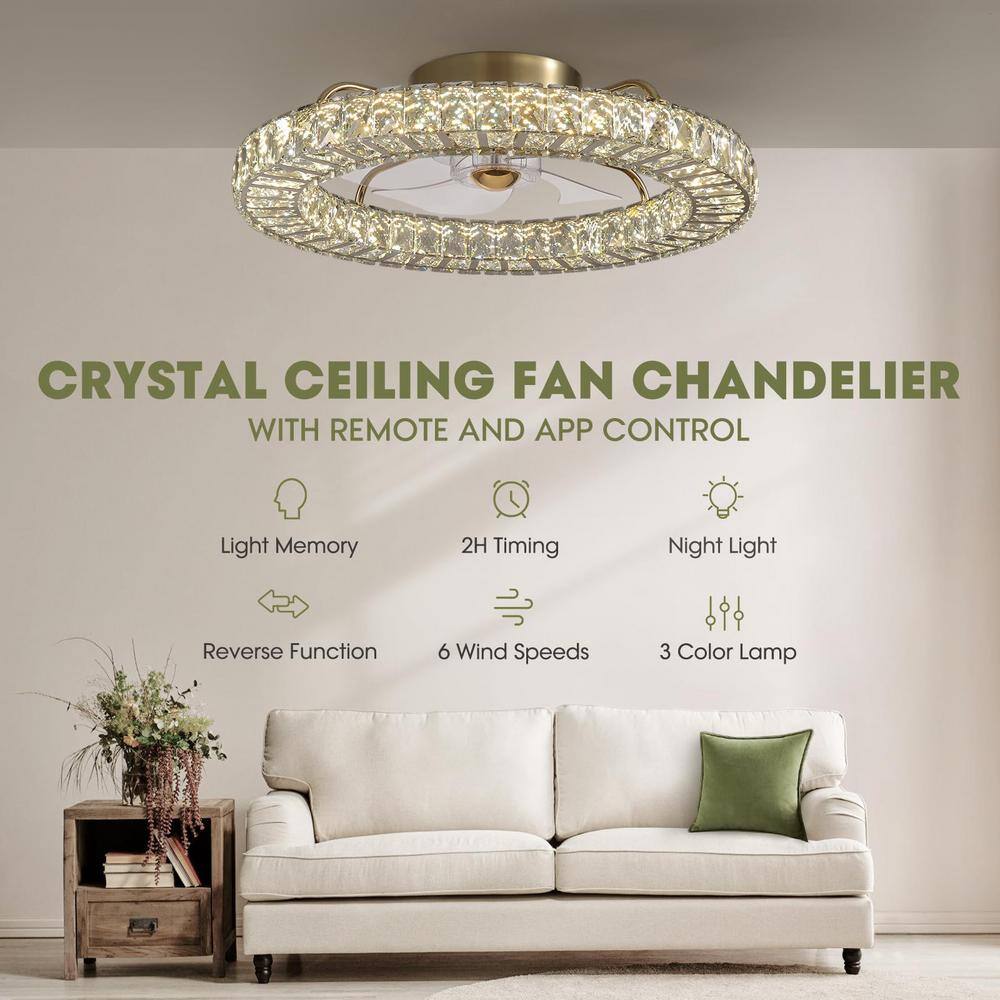 Ventilador de techo de perfil bajo de cristal dorado de 22" para interiores con luces y control remoto incluido