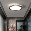 Modern Crystal Ring LED Ceiling Light - Brushed Black Flush Mount, Waterproof for Bathroom & Living Room