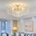 Luxury Gold Wave Frame Crystal Chandelier - Flush Mount Ceiling Light for Living Room & Dining Room