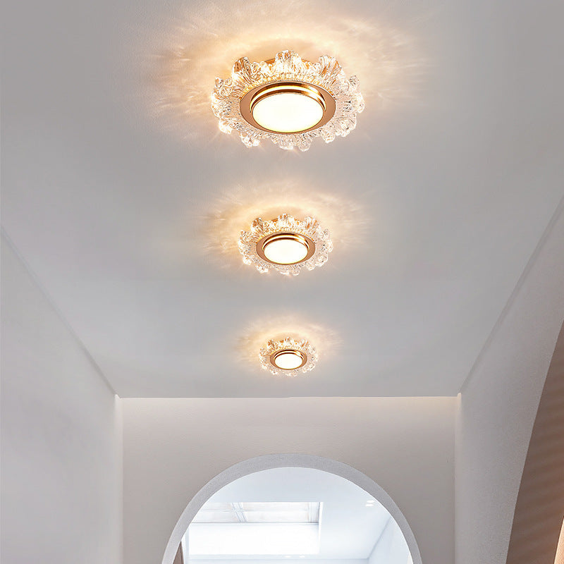 Luxury Flower-Shaped Crystal LED Ceiling Light - Gold Frame Flush Mount for Closet & Bedroom