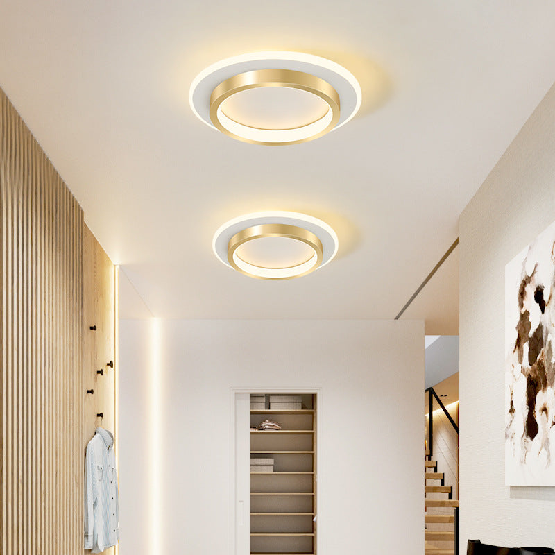 Modern Gold Double-Ring LED Ceiling Light – Minimalist Flush Mount for Bedroom & Living Room