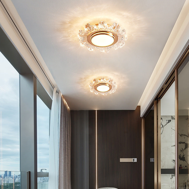 Luxury Flower-Shaped Crystal LED Ceiling Light - Gold Frame Flush Mount for Closet & Bedroom