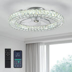 22" Chrome Indoor Crystal Ceiling Fan with LED Lights and Remote Flush Mount Ceiling Fan