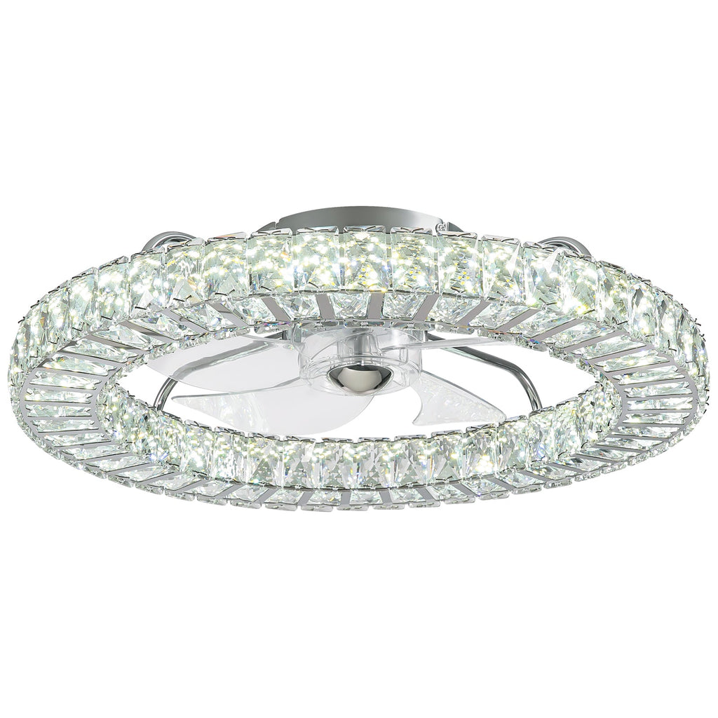 22" Chrome Indoor Crystal Ceiling Fan with LED Lights and Remote Flush Mount Ceiling Fan