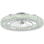 22" Chrome Indoor Crystal Ceiling Fan with LED Lights and Remote Flush Mount Ceiling Fan
