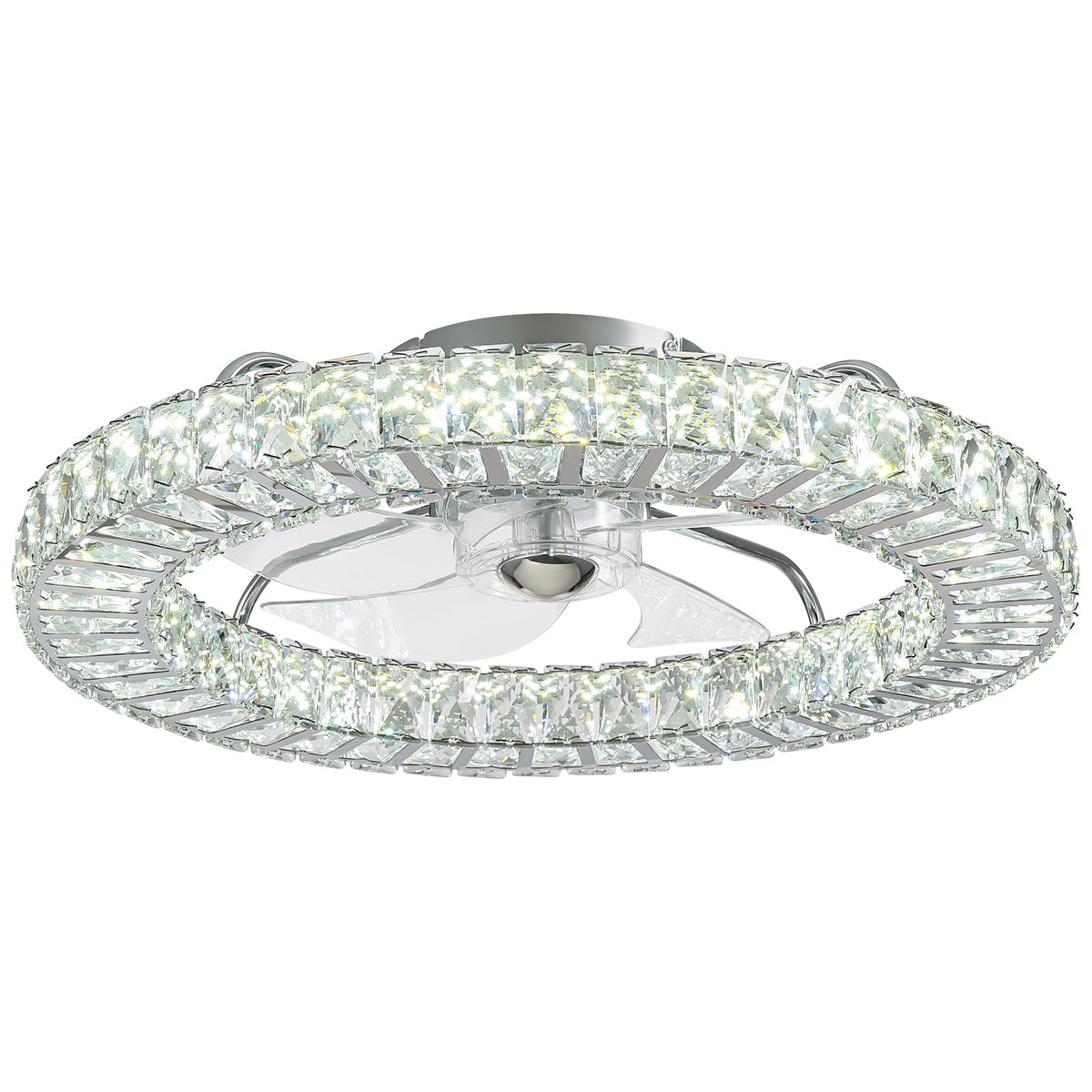 22" Chrome Indoor Crystal Ceiling Fan with LED Lights and Remote Flush Mount Ceiling Fan