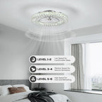 22" Chrome Indoor Crystal Ceiling Fan with LED Lights and Remote Flush Mount Ceiling Fan
