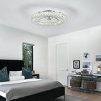 22" Chrome Indoor Crystal Ceiling Fan with LED Lights and Remote Flush Mount Ceiling Fan