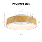 Ventilador de techo empotrado de ratán blanco estándar inteligente Boho de 20 pulgadas para interior con luz y control remoto, de perfil bajo