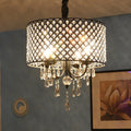 Vintage Black Drum Crystal Chandelier - 3-Light Pendant with Twisted Stem for Bedroom & Dining Room