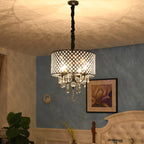 Vintage Black Drum Crystal Chandelier - 3-Light Pendant with Twisted Stem for Bedroom & Dining Room