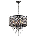 Vintage Black Drum Crystal Chandelier - 3-Light Pendant with Twisted Stem for Bedroom & Dining Room