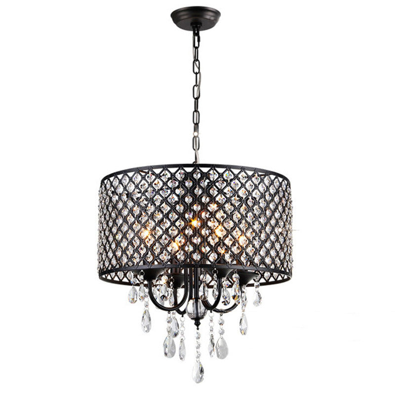 Vintage Black Drum Crystal Chandelier - 3-Light Pendant with Twisted Stem for Bedroom & Dining Room
