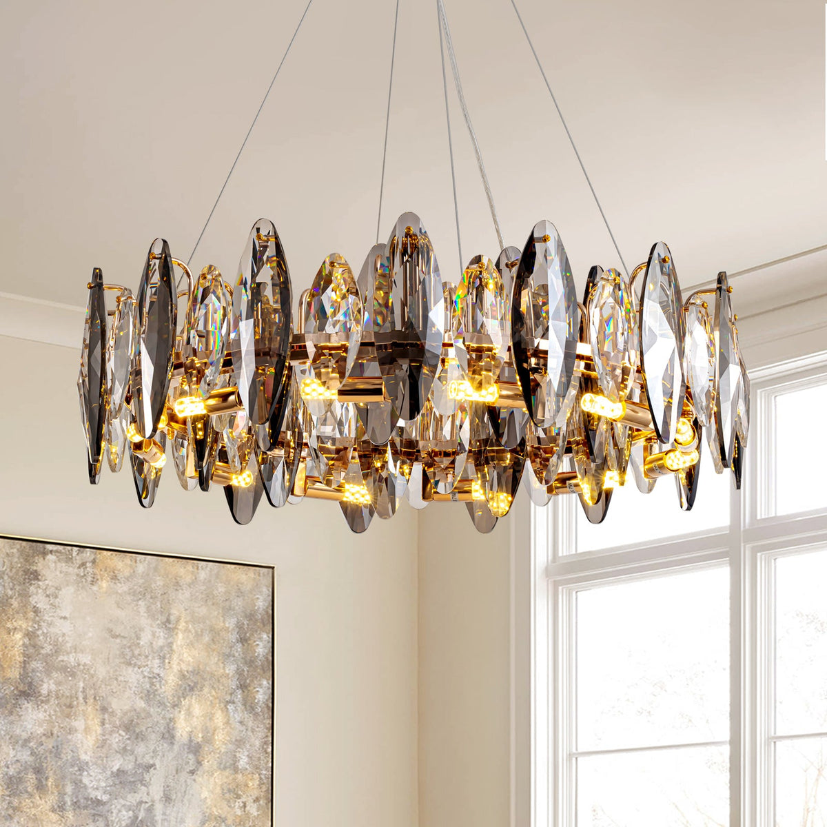 23.6 in. 12-light Gold Modern Crystal Chandelier for Living Room with No Bulbs Included