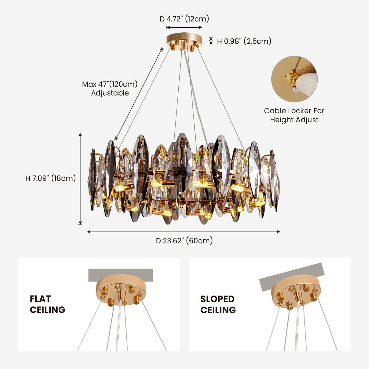 23.6 in. 12-light Gold Modern Crystal Chandelier for Living Room with No Bulbs Included