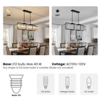 6-Light Modern Dimmable Black Rectangle Crystal Chandelier for Dining Room
