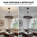 Lámpara de araña rústica redonda con LED integrado, lámpara de techo vintage industrial estilo casa de campo