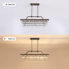 Lámpara de araña de cristal rectangular escalonada rústica vintage regulable de 7 luces con acabado en bronce antiguo