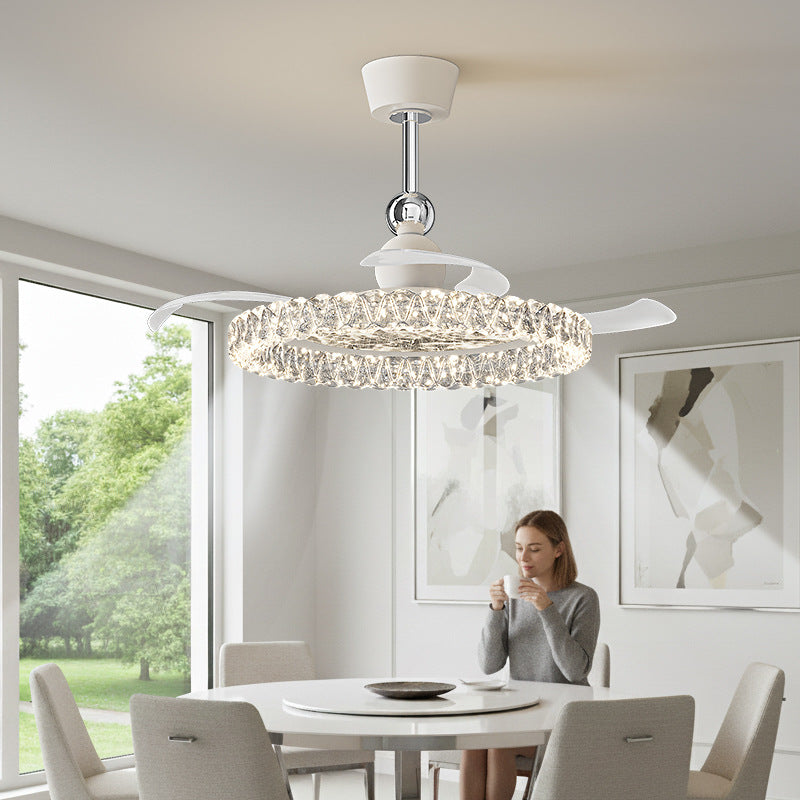 Modern Retractable Crystal Ceiling Fan with Light – Silent Operation, Dimmable LED for Dining & Living Rooms