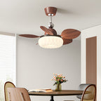 Walnut Wood Leaf Blades Ceiling Fan with Light – Mid-Century Modern Flush Mount Fan Light for Bedroom & Dining Room