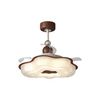 Walnut Wood Cloud-Shaped Ceiling Fan Light – Silent Operation, Eye-Caring LED, Flush Mount for Bedrooms